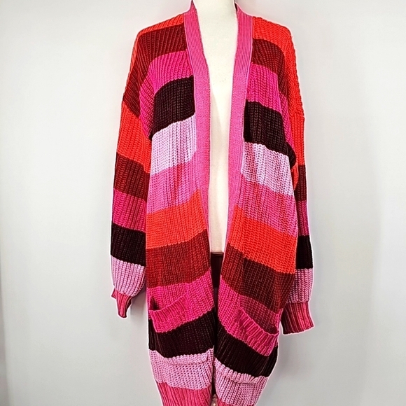 St John's Bay Long Multicolored Cardigan Duster Sweater - Picture 3 of 9